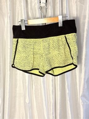 lululemon athletica Neon Yellow Printed Athletic Shorts with Black Waistband